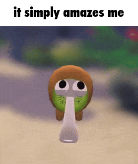 a picture of a kiwi with a spoon in its mouth and the words `` it simply amazes me '' .