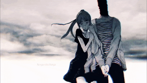 a man and a girl are standing next to each other with the word ninja on the bottom right corner