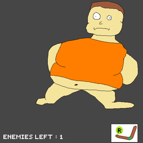 a pixel art drawing of a fat man with the words " enemies left 1 " below him