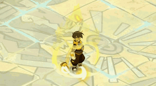 a cartoon character is surrounded by a glowing circle in a video game .