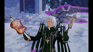 a cartoon character is holding a large piece of meat