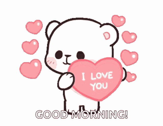 a teddy bear is holding a heart that says `` i love you '' surrounded by hearts .