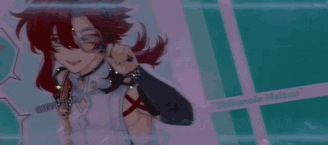 a drawing of a red haired anime character with the name shikanoin heisou