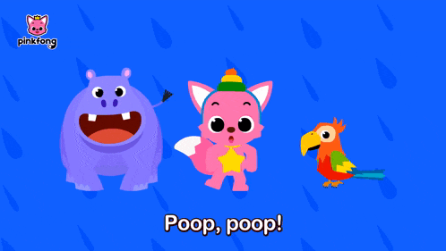 a cartoon of a hippo a cat and a parrot with the words peek-a peek-a-poo