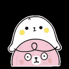 a pink and white cartoon character with tears coming out of its eyes .