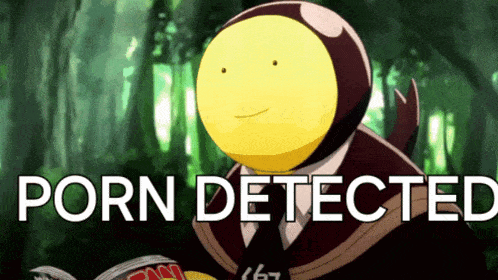 a picture of a man reading a book with the words porn detected below him