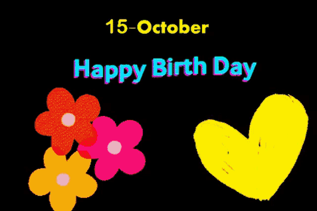 a black background with flowers and a blue heart that says happy birth day