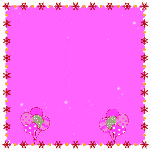 a pink frame with arabic writing and balloons