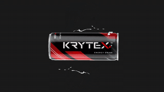a can of krytex energy drink against a black backdrop