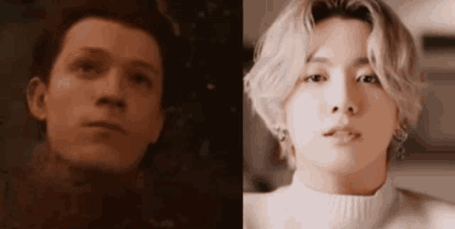 a close up of a person 's face and a close up of a person 's face .