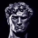 a black and white drawing of a man 's head with curly hair .