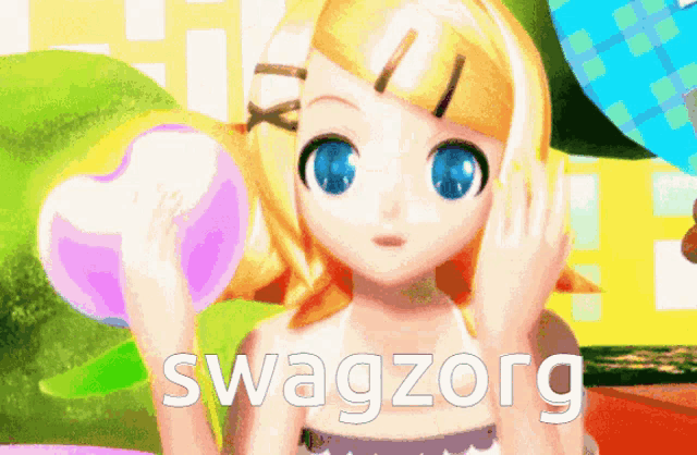 a picture of a girl with the word swagzorg written on it