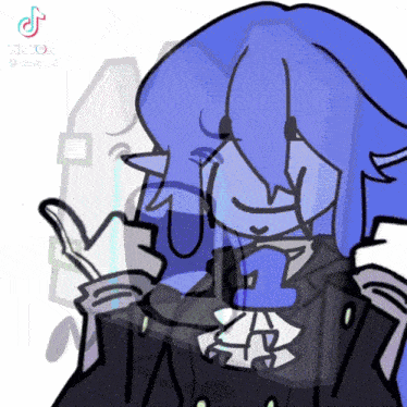 a drawing of a person with blue hair and a tiktok logo in the corner