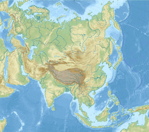 a map of asia shows a lot of rivers and mountains