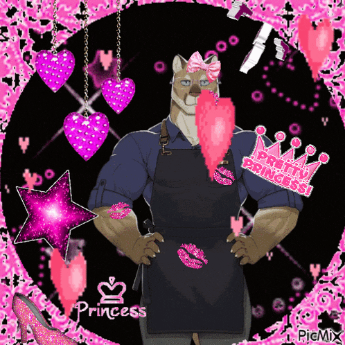 a picture of a man with an apron that says princess