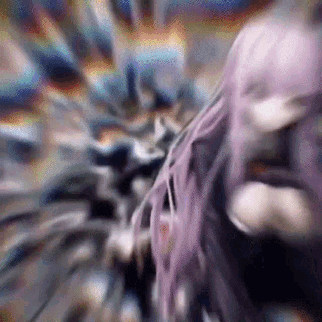 a painting of a girl with purple hair