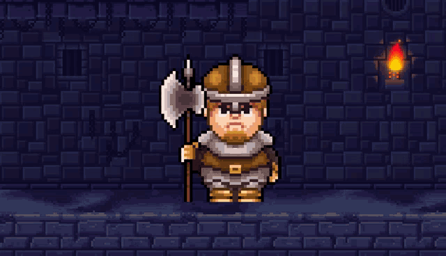 a pixel art illustration of a viking holding an axe
