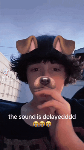 a young man wearing a dog face mask says the sound is delayeddd