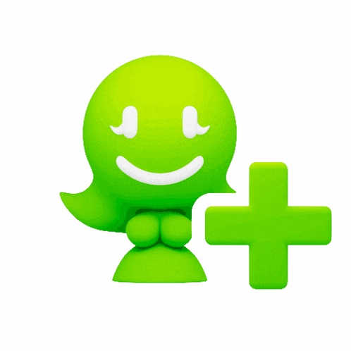 a green character with a smile and a green plus sign next to it