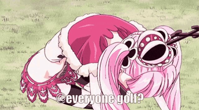 a cartoon of a girl with a bow and arrow and the caption everyone golf