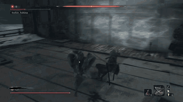 a screenshot of a video game with a character named isshin ashima in the background
