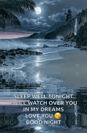 a painting of a beach at night with a full moon