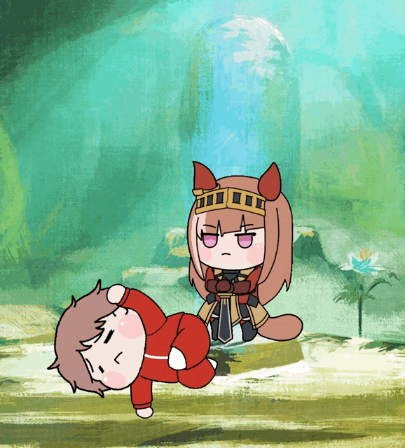 a cartoon drawing of a boy laying on the ground next to a cat with pink eyes