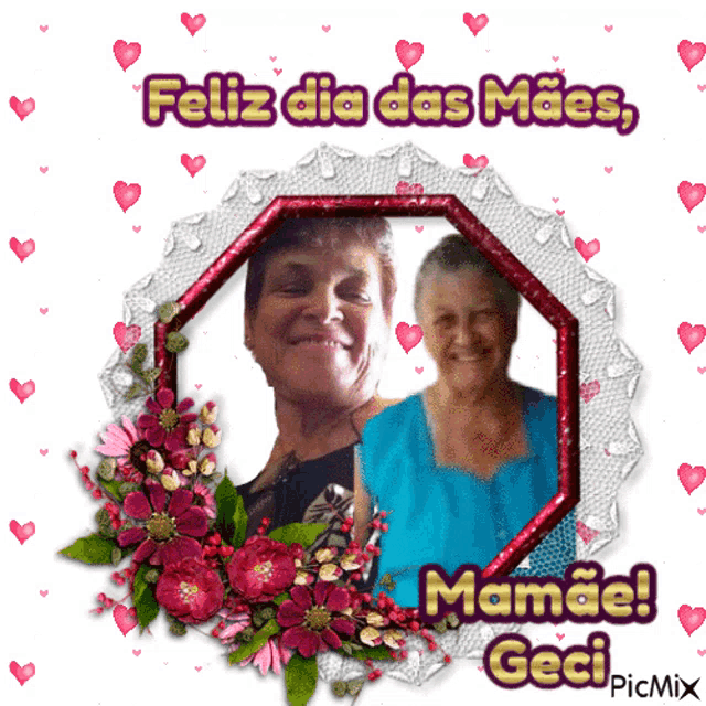 a picture of two women in a frame with the words feliz dia das mães