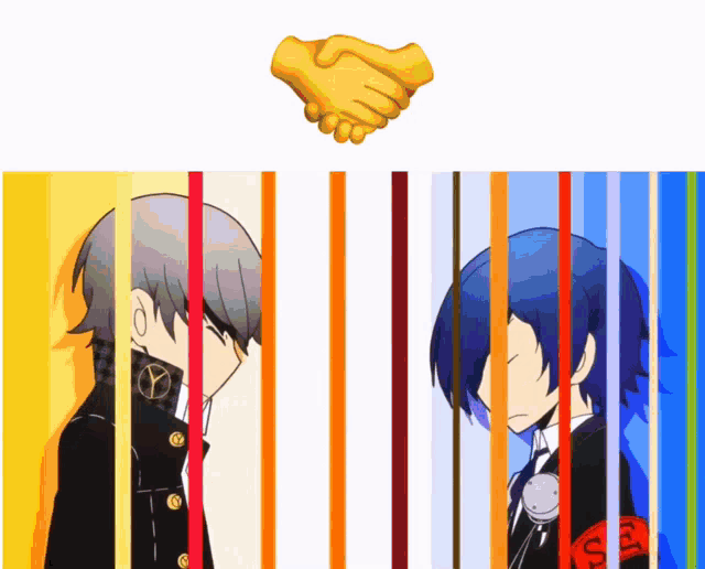 a handshake between two anime characters with the number 3 on their sleeve
