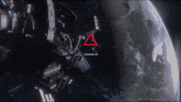 a red triangle with the words " logging in " above it
