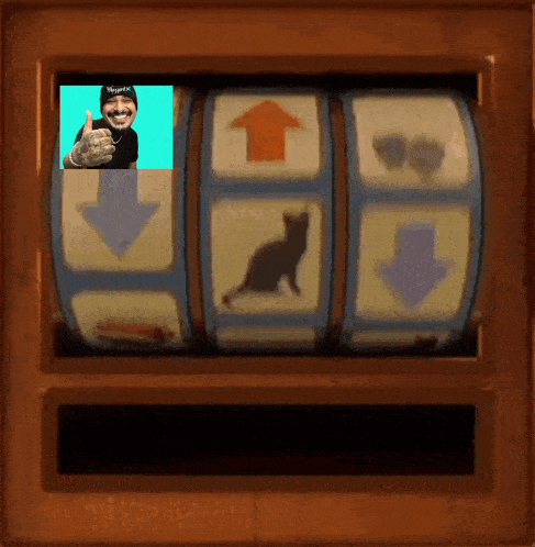 a man giving a thumbs up on a slot machine