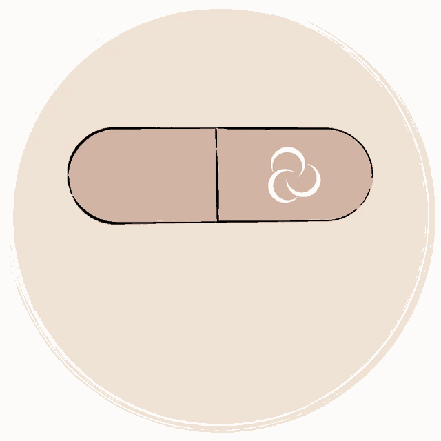 a drawing of a capsule being opened with a letter c on it