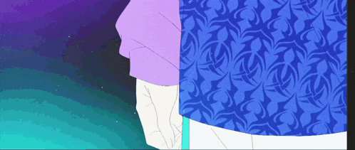 a person in a purple shirt and a person in a blue shirt are standing next to each other