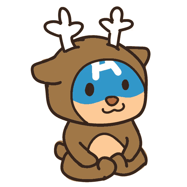 a cartoon drawing of a reindeer with antlers and a blue mask