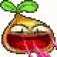a pixel art illustration of a tomato with a green leaf on top of it .