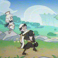 a cartoon of a man kneeling down next to a girl