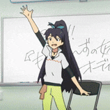 a cartoon girl is standing in front of a white board with chinese writing on it ..