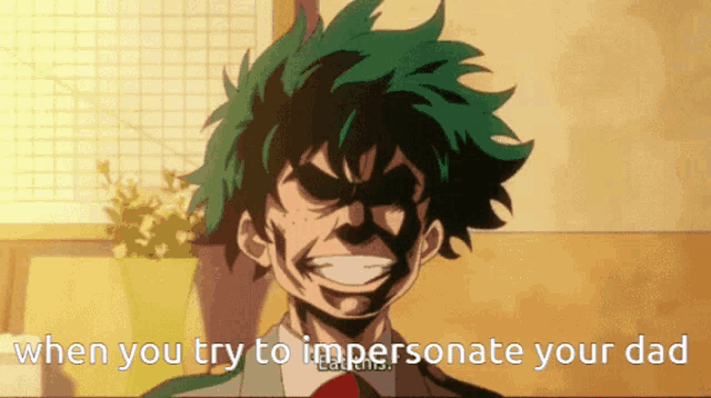a cartoon of a man with the words " when you try to impersonate your dad "