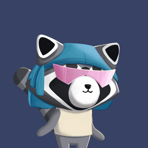 a raccoon wearing pink sunglasses and a blue scarf with the words inevitable above it