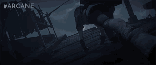 a poster for arcane shows a man crawling on a roof