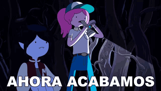 a cartoon of marceline and princess bubblegum with the words ahora acabamos above them