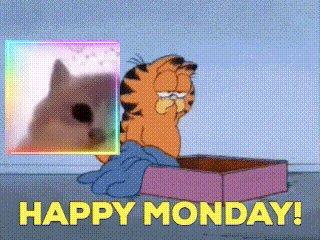 a cartoon of garfield sitting in a box with the words happy monday