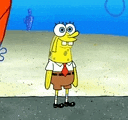 spongebob from spongebob squarepants is standing on the beach wearing a tie and a shirt .
