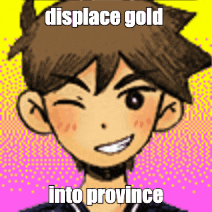 a cartoon of a boy with the words displace gold into province