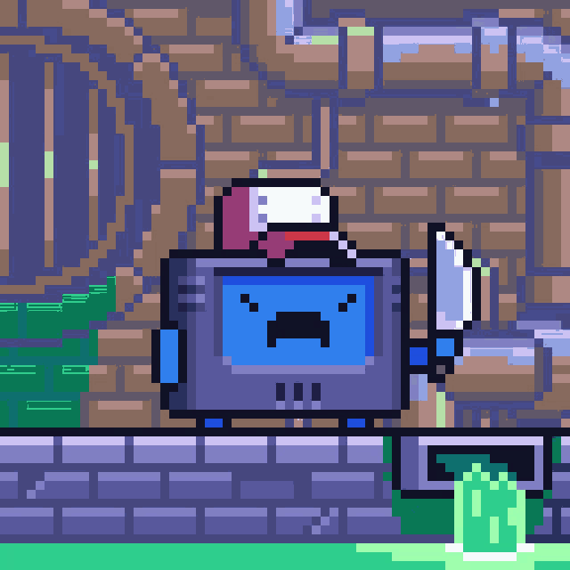 a pixel art drawing of a robot with a knife