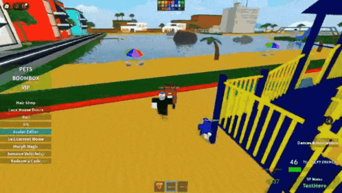 a screenshot of a video game with pets boombox and avatar editor options