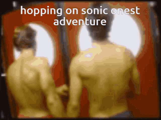 a blurred image of two men with the words hopping on sonic oneest adventure