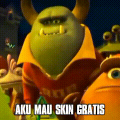 a cartoon character with horns and the words aku mau skin gratis below him