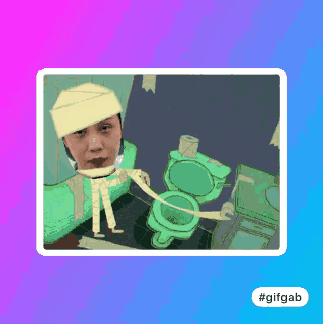 a cartoon of a man with a bandage on his head and a toilet