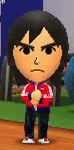 a cartoon character with a serious look on his face is standing in a room .